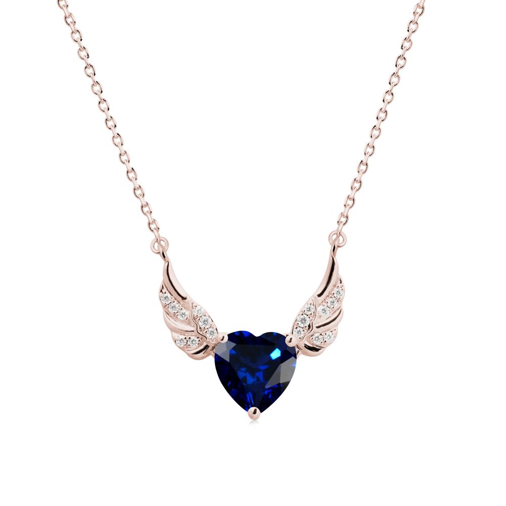 Angel Wing Heart Shaped Sapphire Necklace - LUO Jewelry #metal_14k rose gold