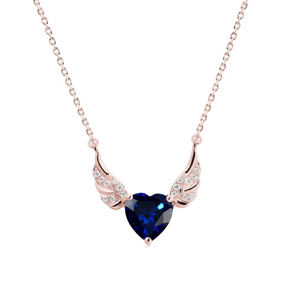 Angel Wing Heart Shaped Sapphire Necklace - LUO Jewelry #metal_18k rose gold