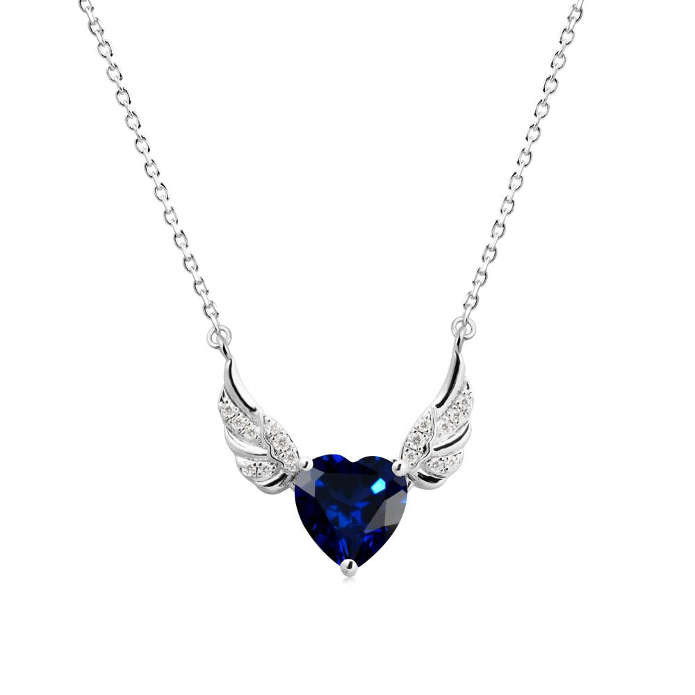 Angel Wing Heart Shaped Sapphire Necklace - LUO Jewelry #metal_18k white gold