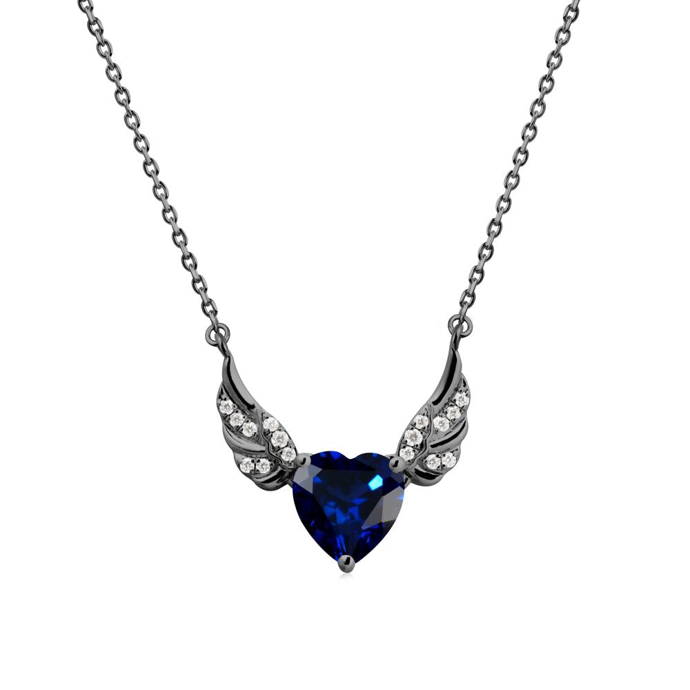 Angel Wing Heart Shaped Sapphire Necklace - LUO Jewelry #metal_black finish sterling silver