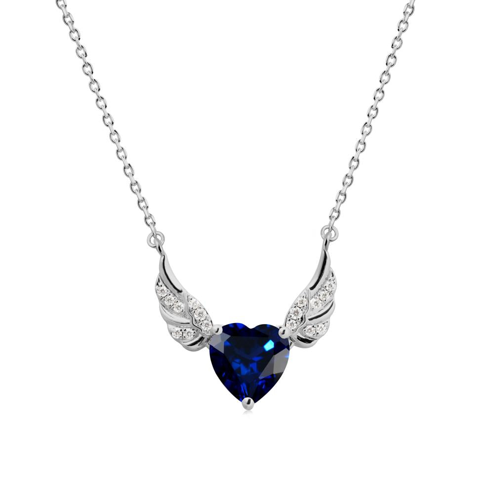Angel Wing Heart Shaped Sapphire Necklace - LUO Jewelry #metal_platinum
