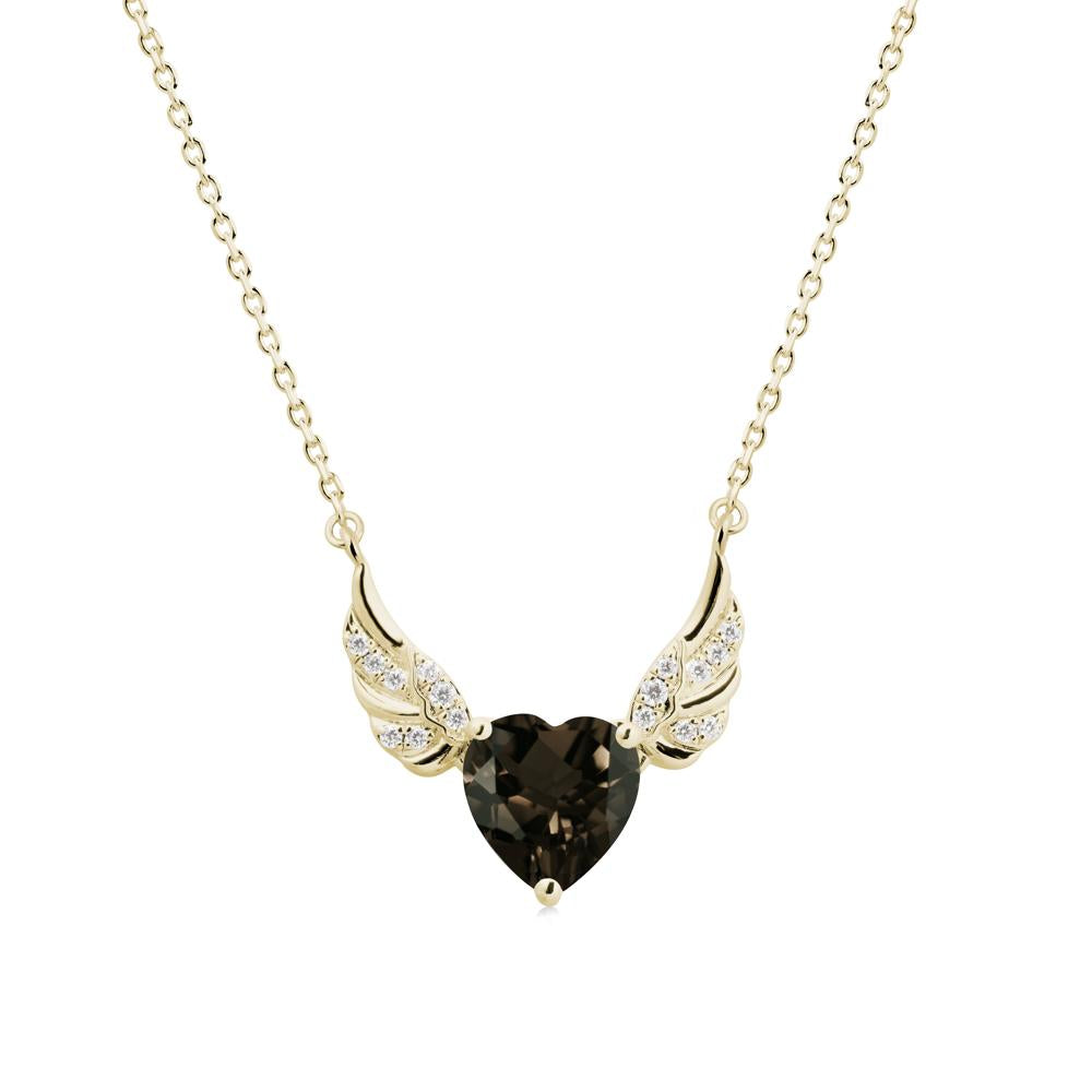 Winged Heart Shaped Smoky Quartz Pendant - LUO Jewelry #metal_14k yellow gold