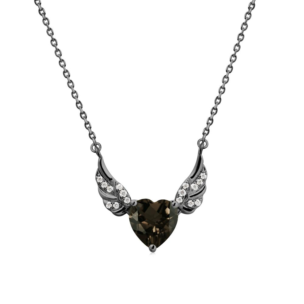 Winged Heart Shaped Smoky Quartz Pendant - LUO Jewelry #metal_black finish sterling silver