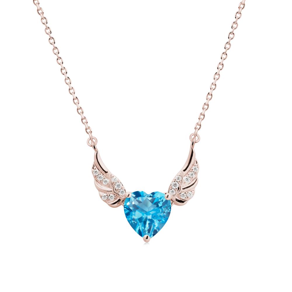 Angel Wing Heart Shaped Swiss Blue Topaz Necklace - LUO Jewelry #metal_14k rose gold
