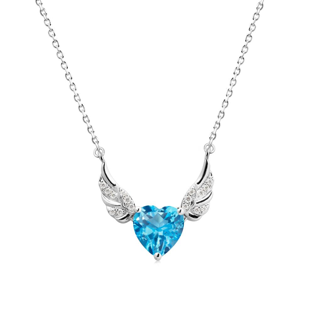 Angel Wing Heart Shaped Swiss Blue Topaz Necklace - LUO Jewelry #metal_18k white gold