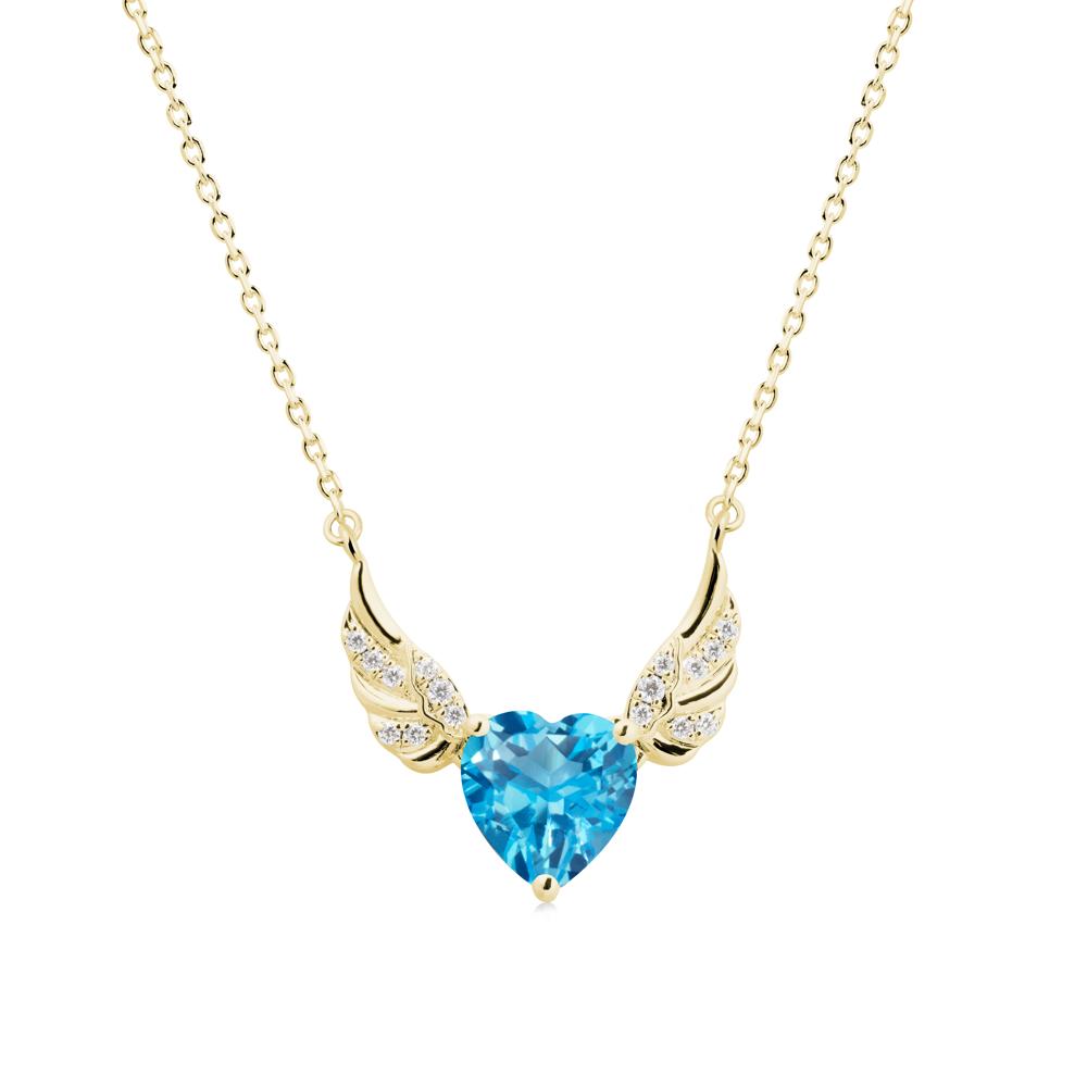 Angel Wing Heart Shaped Swiss Blue Topaz Necklace - LUO Jewelry #metal_18k yellow gold