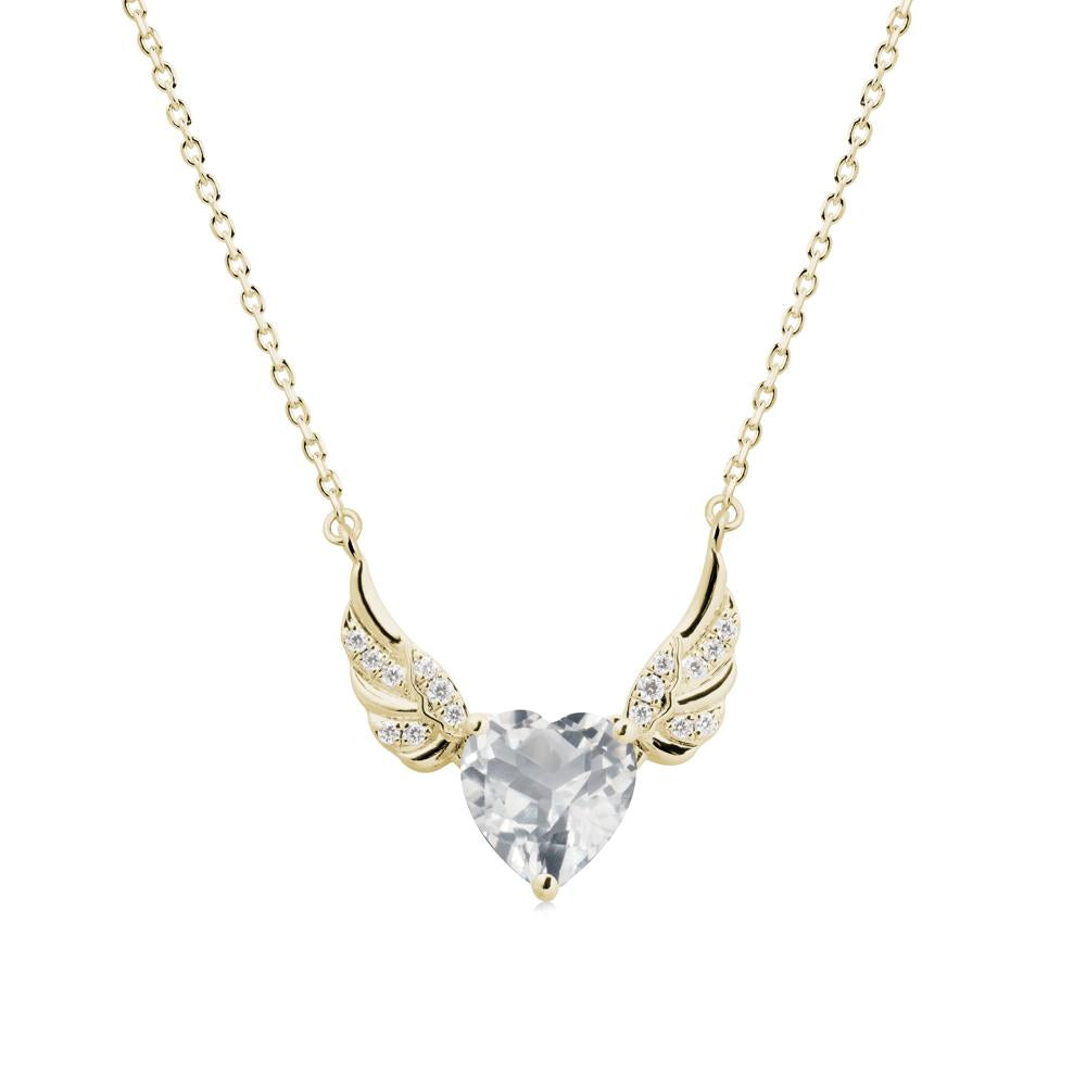 Winged Heart Shaped White Topaz Pendant - LUO Jewelry #metal_14k yellow gold