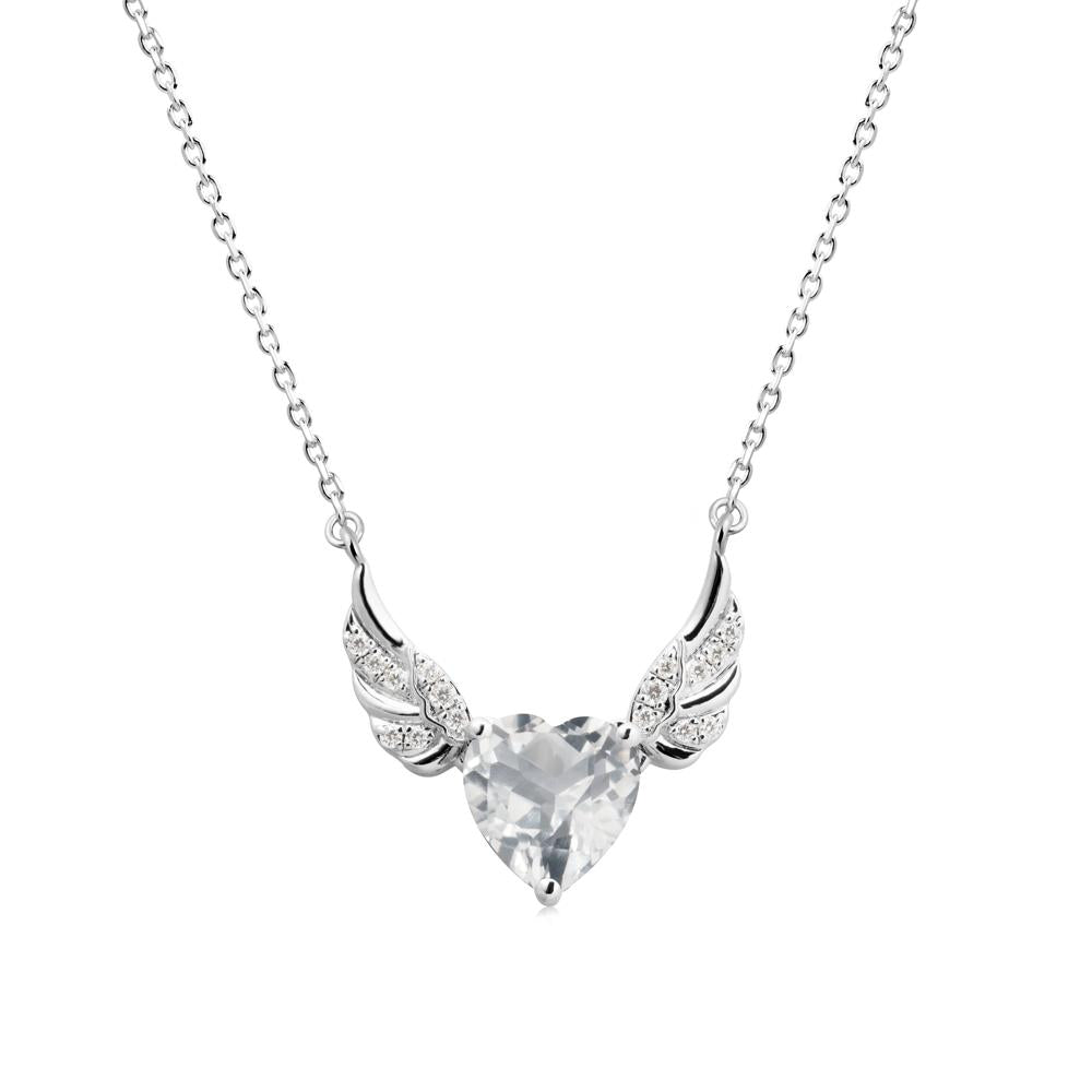 Winged Heart Shaped White Topaz Pendant - LUO Jewelry #metal_18k white gold