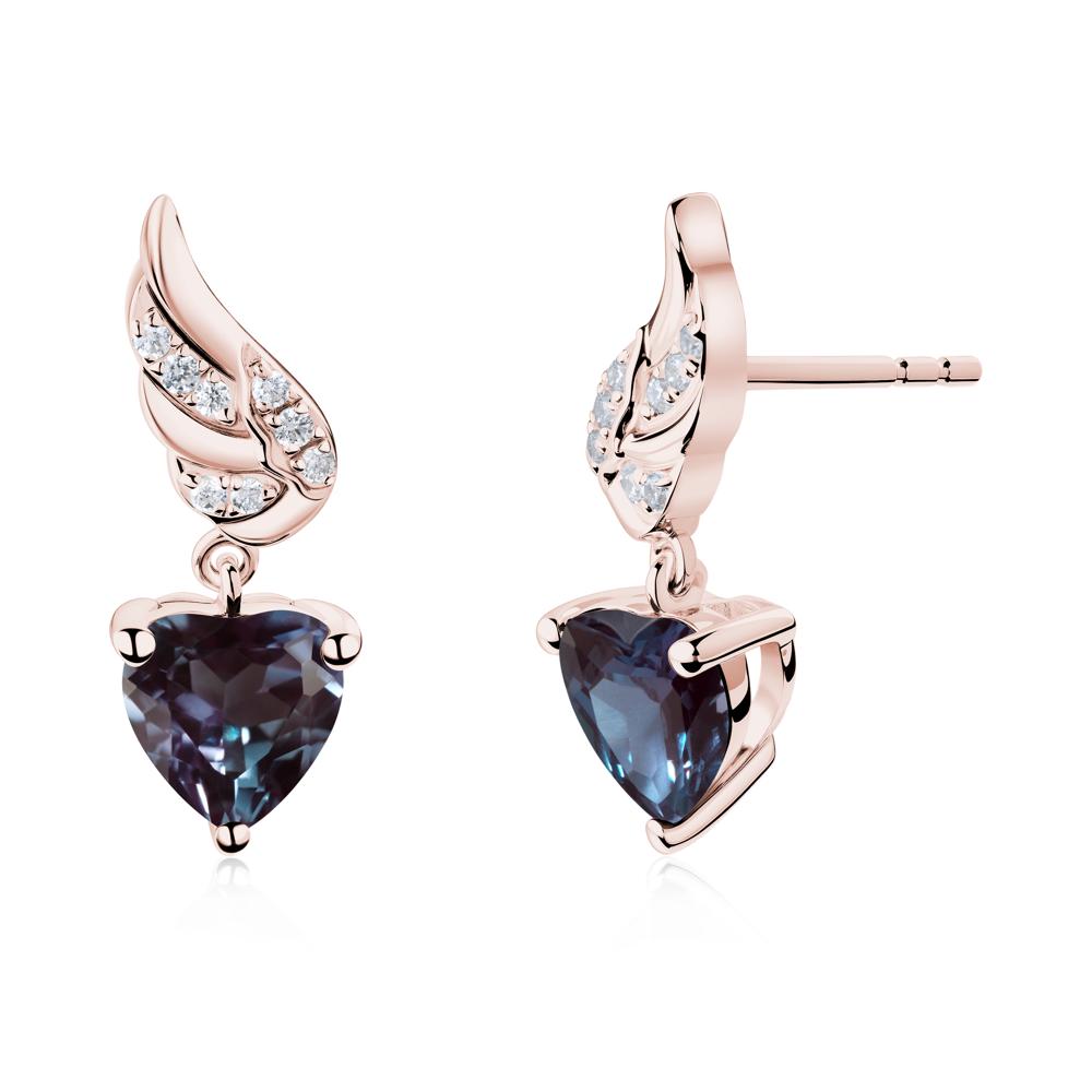 Winged Heart Shaped Alexandrite Stud Earrings - LUO Jewelry #metal_18k rose gold