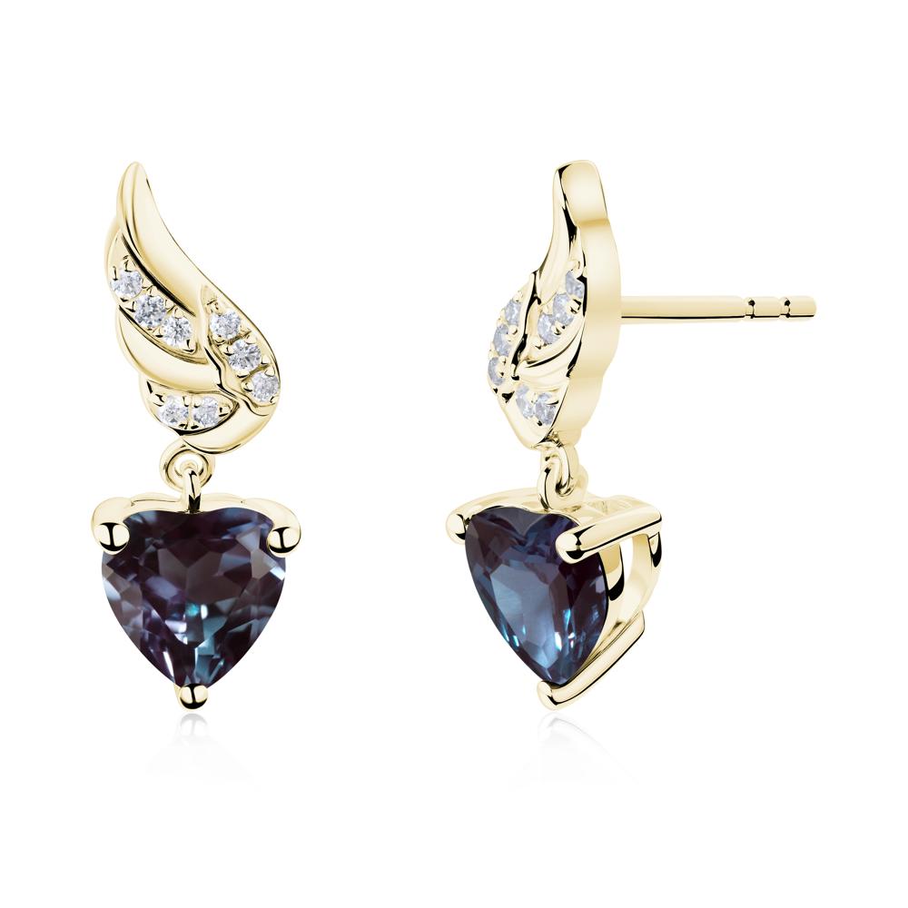 Winged Heart Shaped Alexandrite Stud Earrings - LUO Jewelry #metal_18k yellow gold
