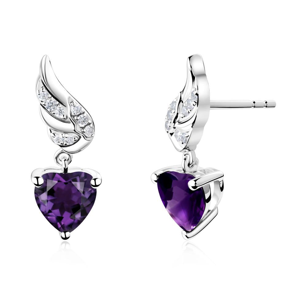 Angel Wing Heart Shaped Amethyst Stud Earrings - LUO Jewelry #metal_14k white gold