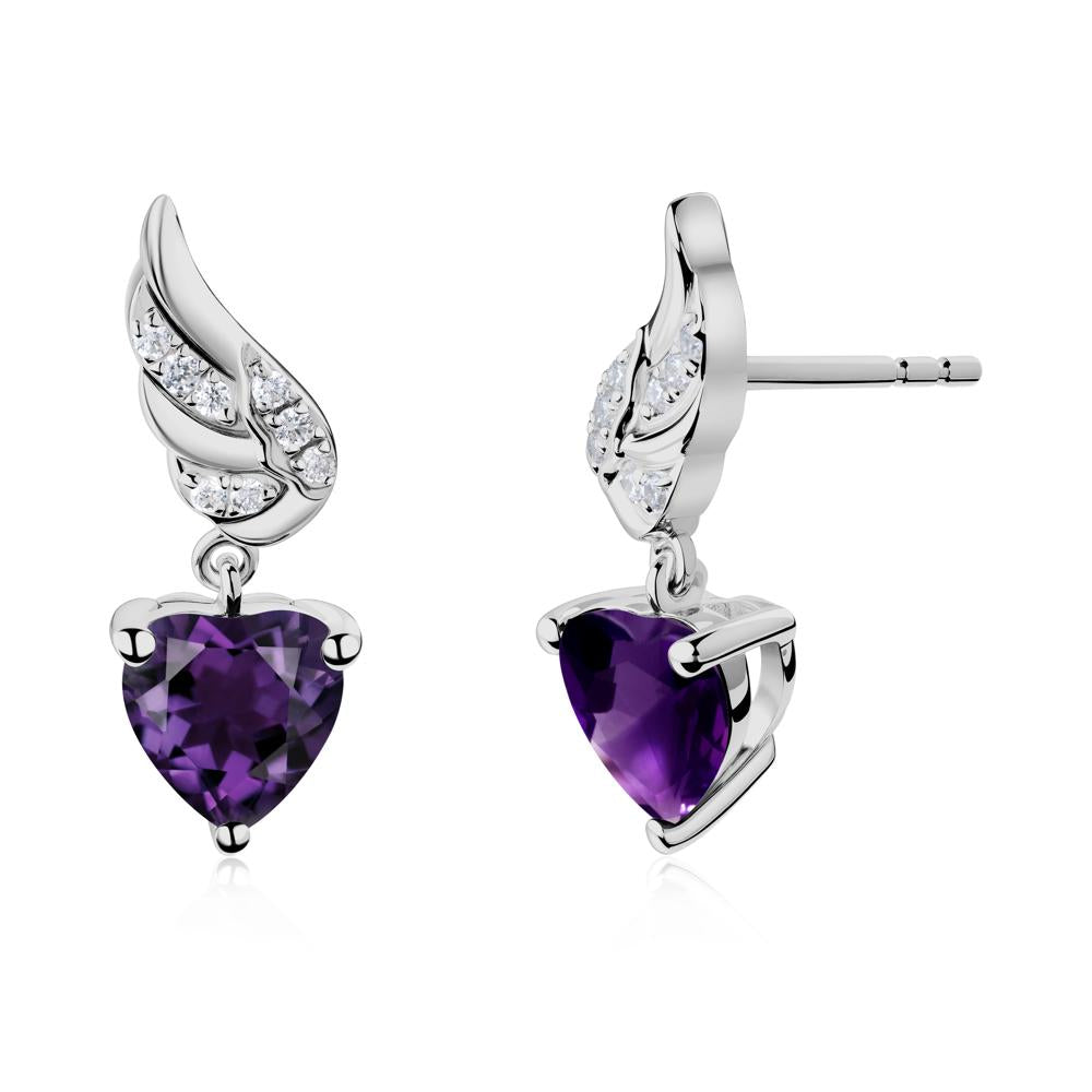 Angel Wing Heart Shaped Amethyst Stud Earrings - LUO Jewelry #metal_platinum