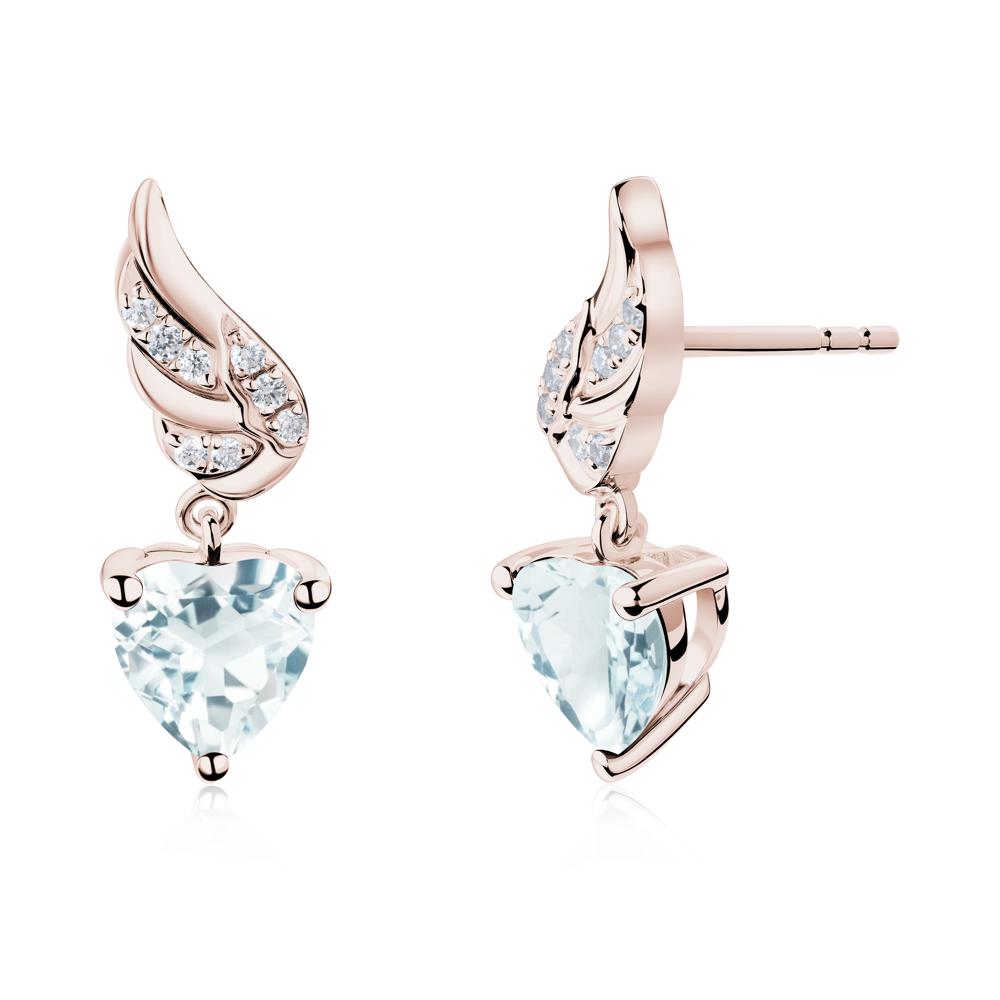 Winged Heart Shaped Aquamarine Stud Earrings - LUO Jewelry #metal_14k rose gold
