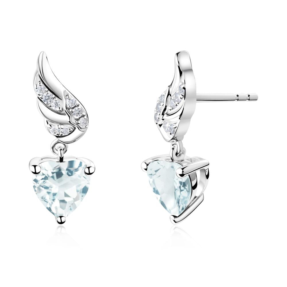 Winged Heart Shaped Aquamarine Stud Earrings - LUO Jewelry #metal_14k white gold