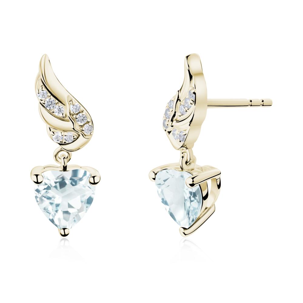 Winged Heart Shaped Aquamarine Stud Earrings - LUO Jewelry #metal_14k yellow gold
