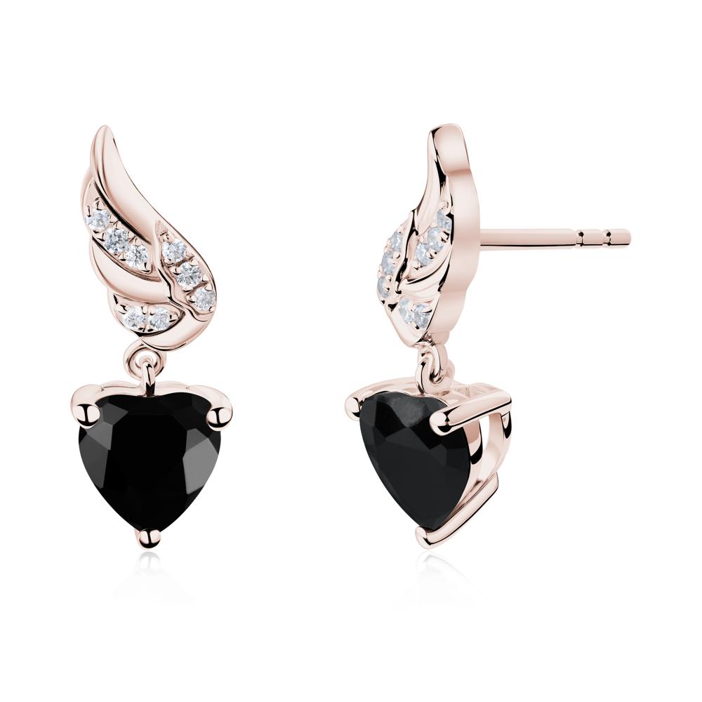 Winged Heart Shaped Black Spinel Stud Earrings - LUO Jewelry #metal_14k rose gold