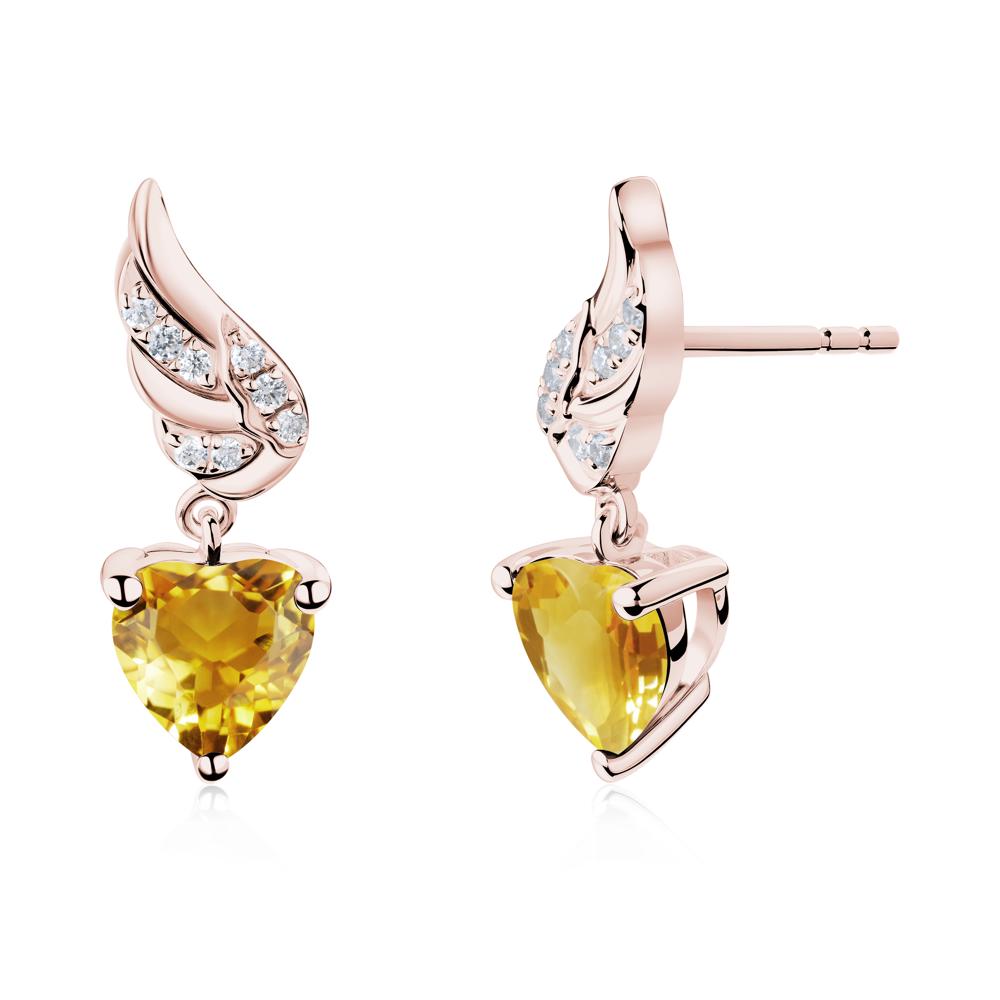 Angel Wing Heart Shaped Citrine Stud Earrings - LUO Jewelry #metal_18k rose gold