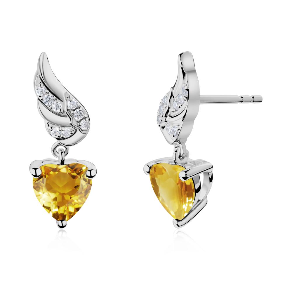 Angel Wing Heart Shaped Citrine Stud Earrings - LUO Jewelry #metal_platinum