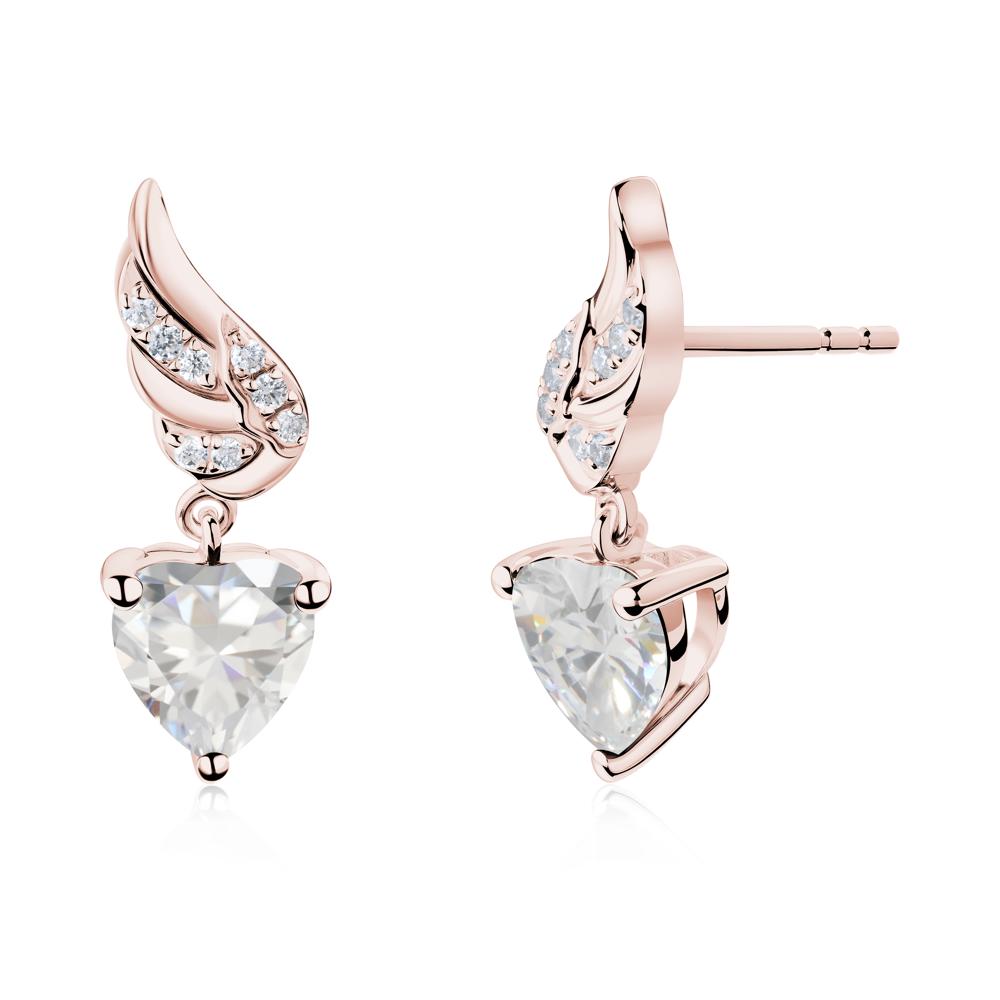 Angel Wing Heart Shaped Cubic Zirconia Stud Earrings - LUO Jewelry #metal_18k rose gold