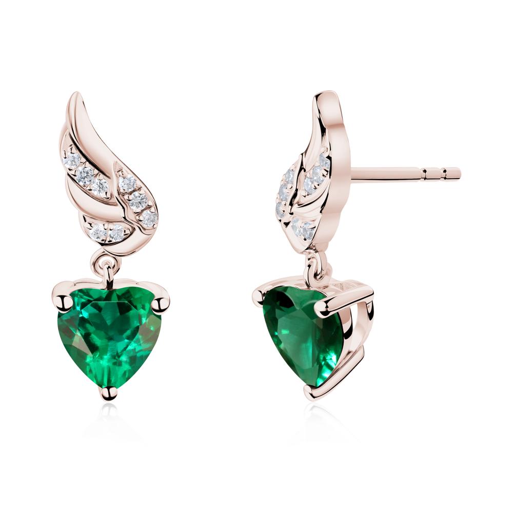 Angel Wing Heart Shaped Emerald Stud Earrings - LUO Jewelry #metal_14k rose gold