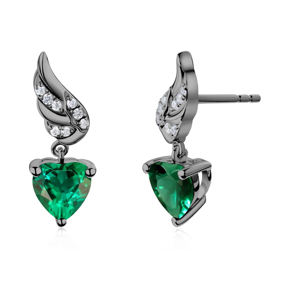 Angel Wing Heart Shaped Emerald Stud Earrings - LUO Jewelry #metal_black finish sterling silver