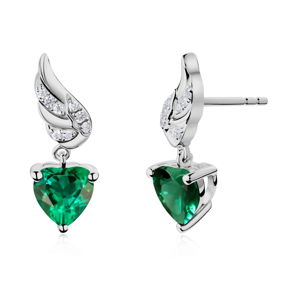 Angel Wing Heart Shaped Emerald Stud Earrings - LUO Jewelry #metal_platinum