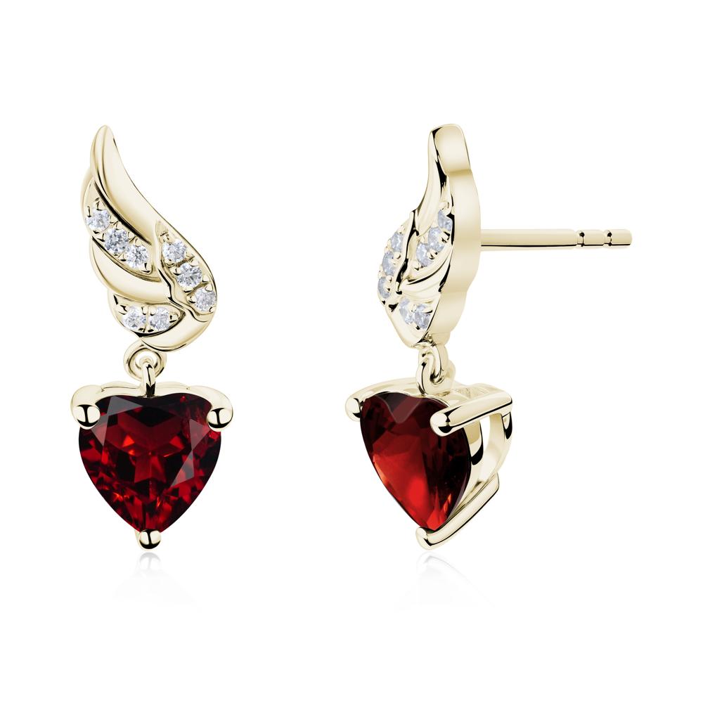 Angel Wing Heart Shaped Garnet Stud Earrings - LUO Jewelry #metal_14k yellow gold