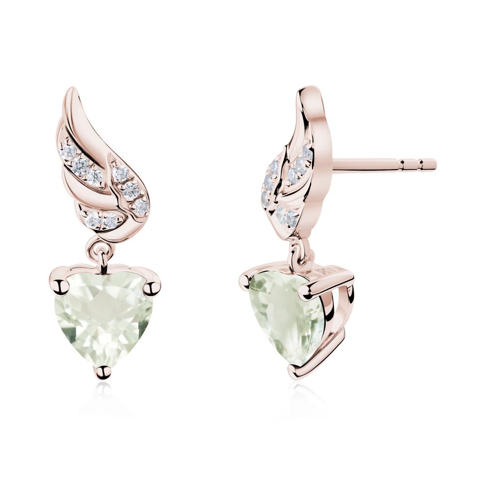 Angel Wing Heart Shaped Green Amethyst Stud Earrings - LUO Jewelry #metal_14k rose gold