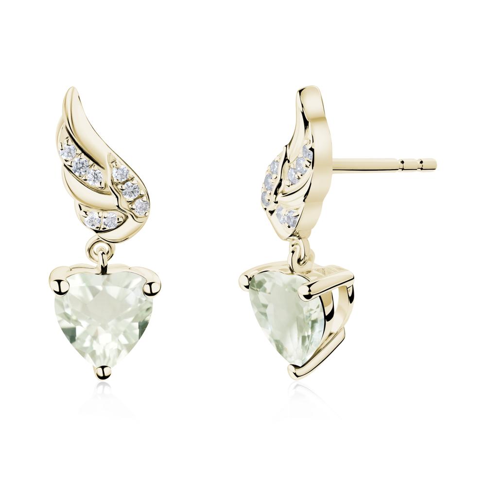 Angel Wing Heart Shaped Green Amethyst Stud Earrings - LUO Jewelry #metal_14k yellow gold
