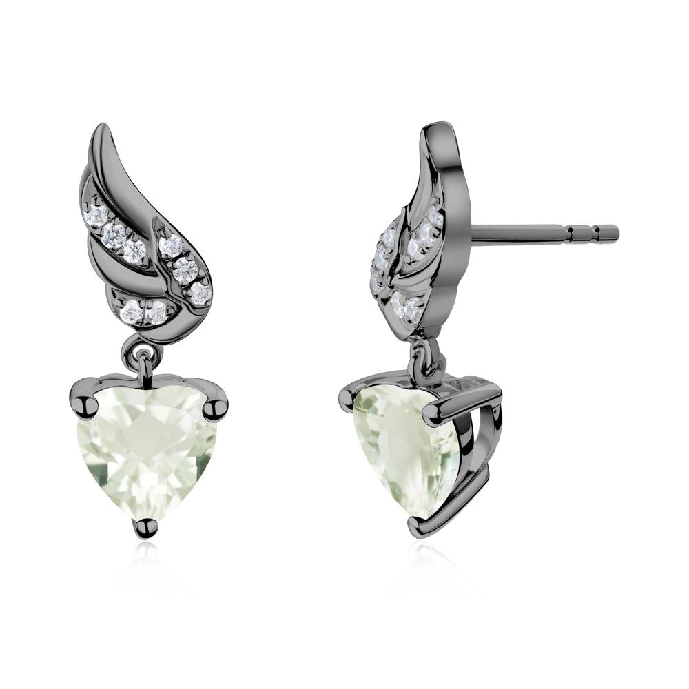 Angel Wing Heart Shaped Green Amethyst Stud Earrings - LUO Jewelry #metal_black finish sterling silver