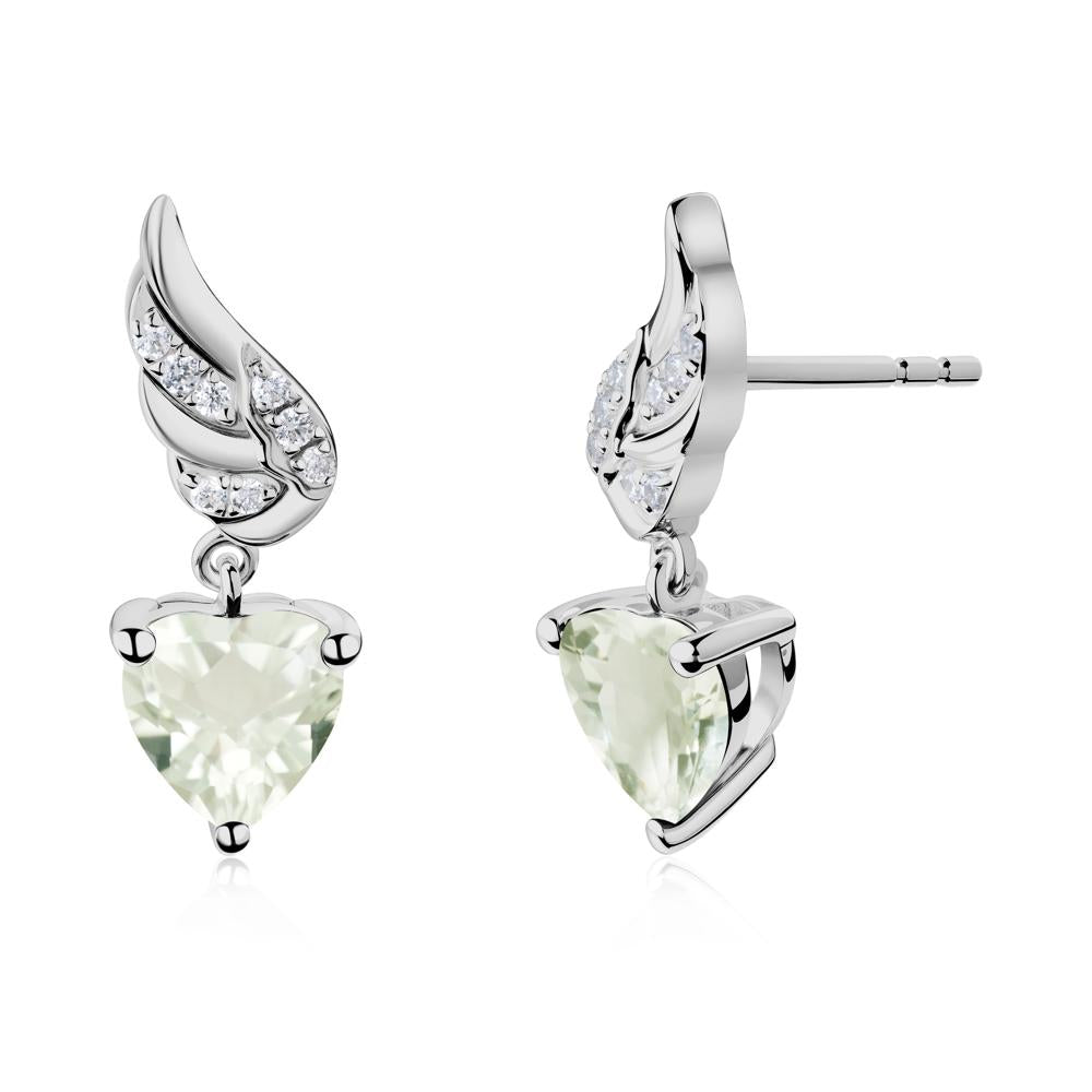 Angel Wing Heart Shaped Green Amethyst Stud Earrings - LUO Jewelry #metal_platinum
