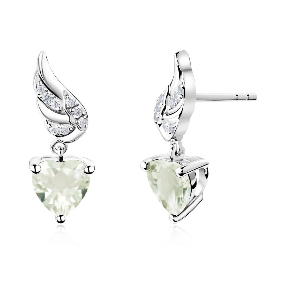Angel Wing Heart Shaped Green Amethyst Stud Earrings - LUO Jewelry #metal_sterling silver