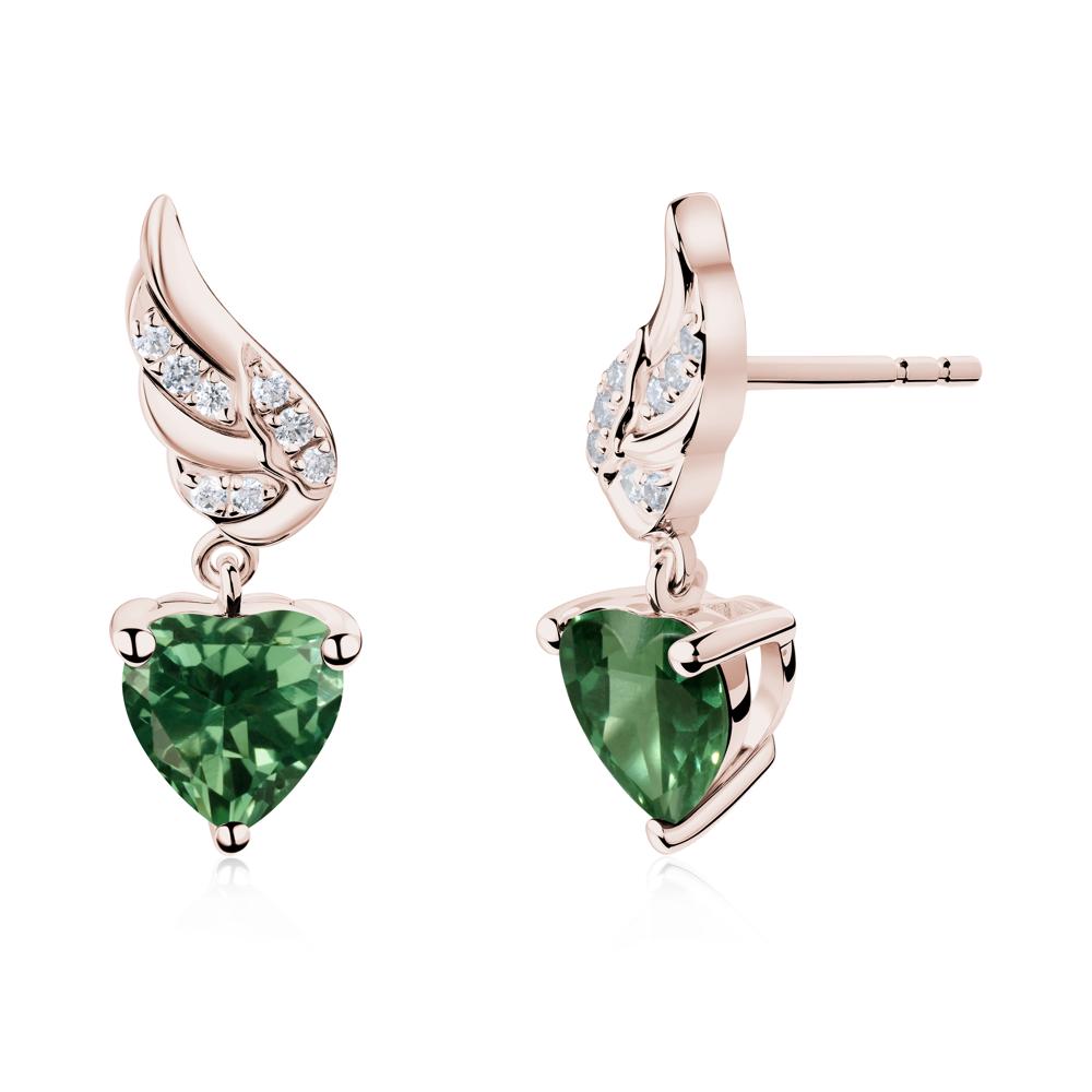 Winged Heart Shaped Green Sapphire Stud Earrings - LUO Jewelry #metal_14k rose gold