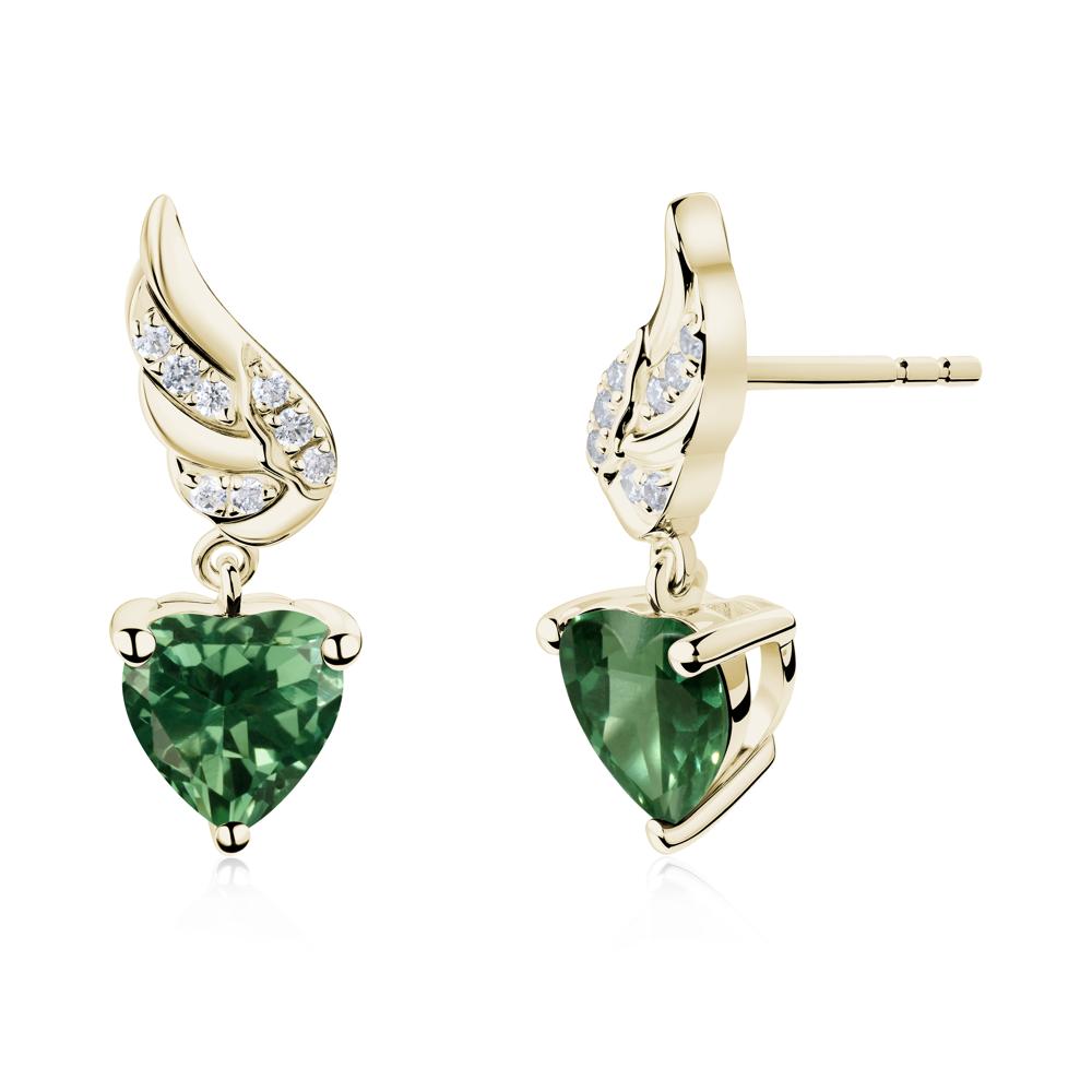 Winged Heart Shaped Green Sapphire Stud Earrings - LUO Jewelry #metal_14k yellow gold