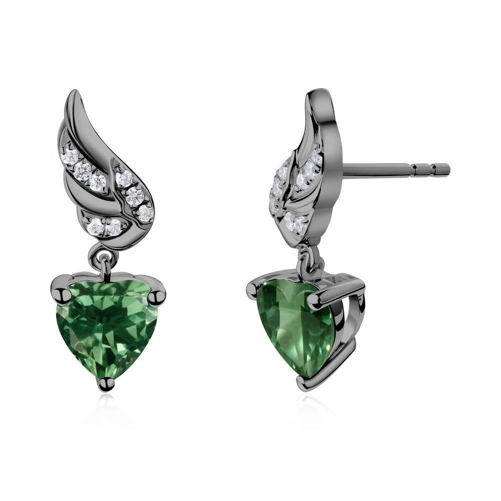 Winged Heart Shaped Green Sapphire Stud Earrings - LUO Jewelry #metal_black finish sterling silver