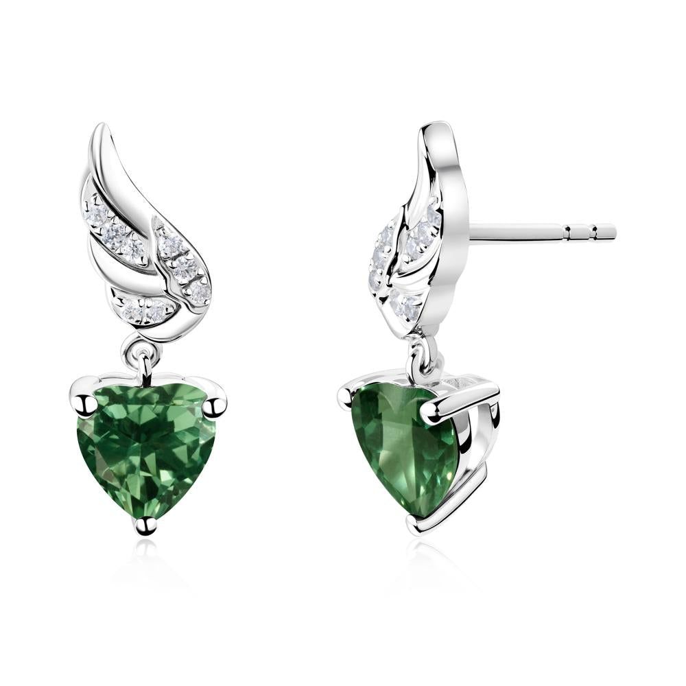 Winged Heart Shaped Green Sapphire Stud Earrings - LUO Jewelry #metal_sterling silver
