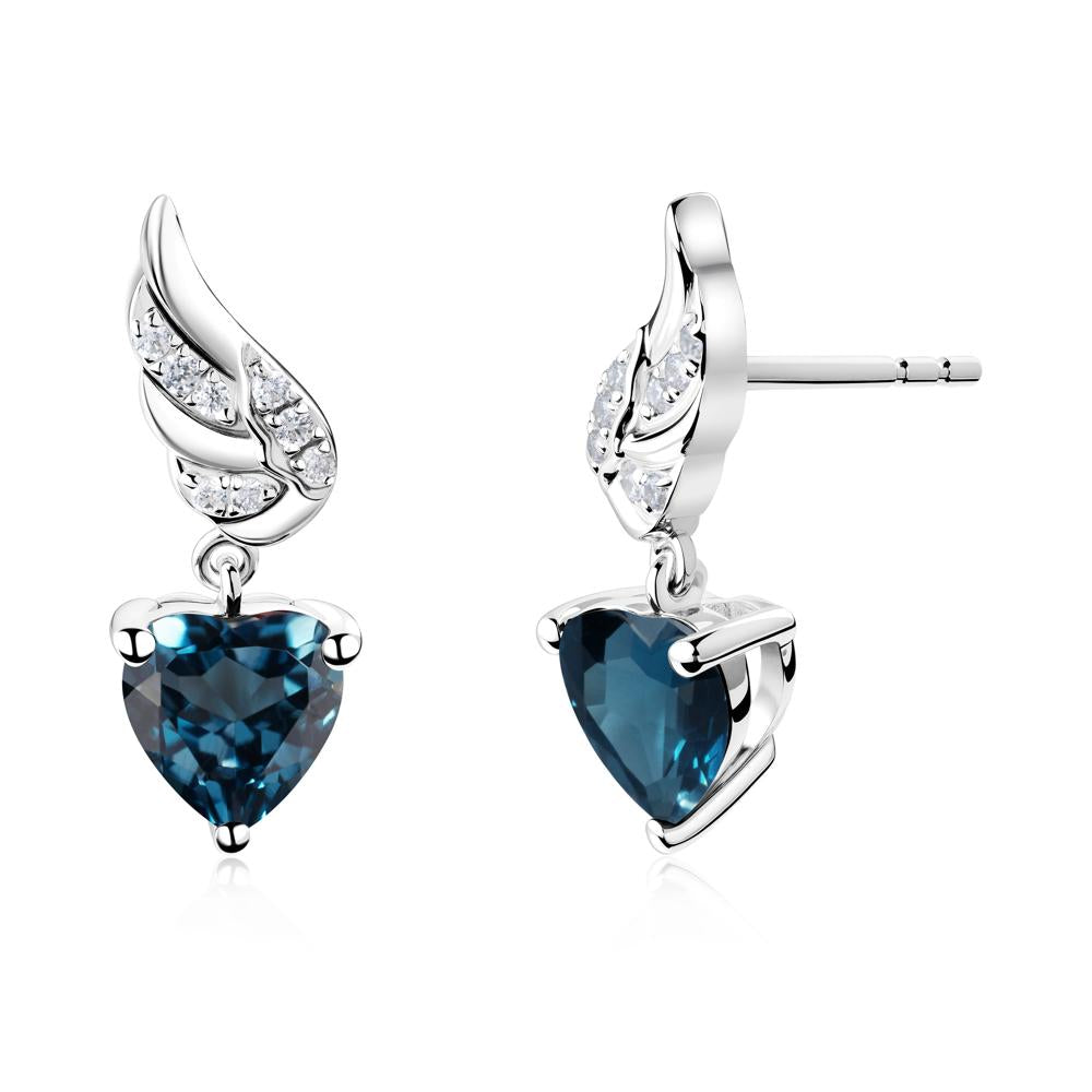 Angel Wing Heart Shaped London Blue Topaz Stud Earrings - LUO Jewelry #metal_sterling silver