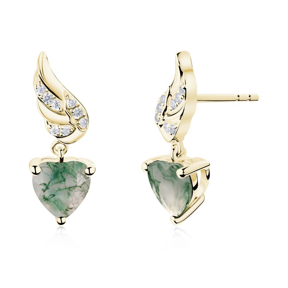 Angel Wing Heart Shaped Moss Agate Stud Earrings - LUO Jewelry #metal_18k yellow gold
