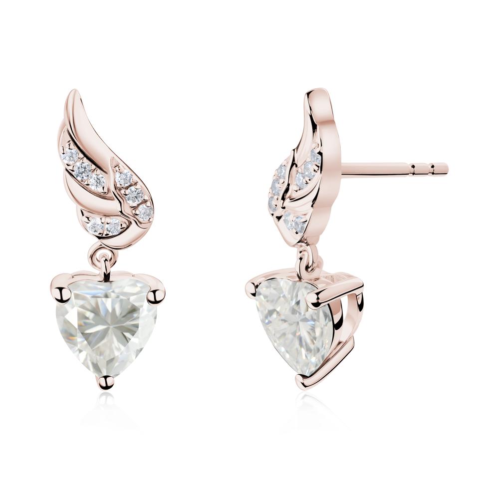 Winged Heart Shaped Moissanite Stud Earrings - LUO Jewelry #metal_14k rose gold
