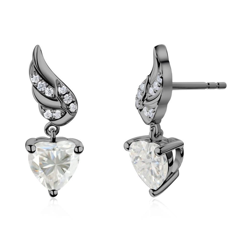 Winged Heart Shaped Moissanite Stud Earrings - LUO Jewelry #metal_black finish sterling silver