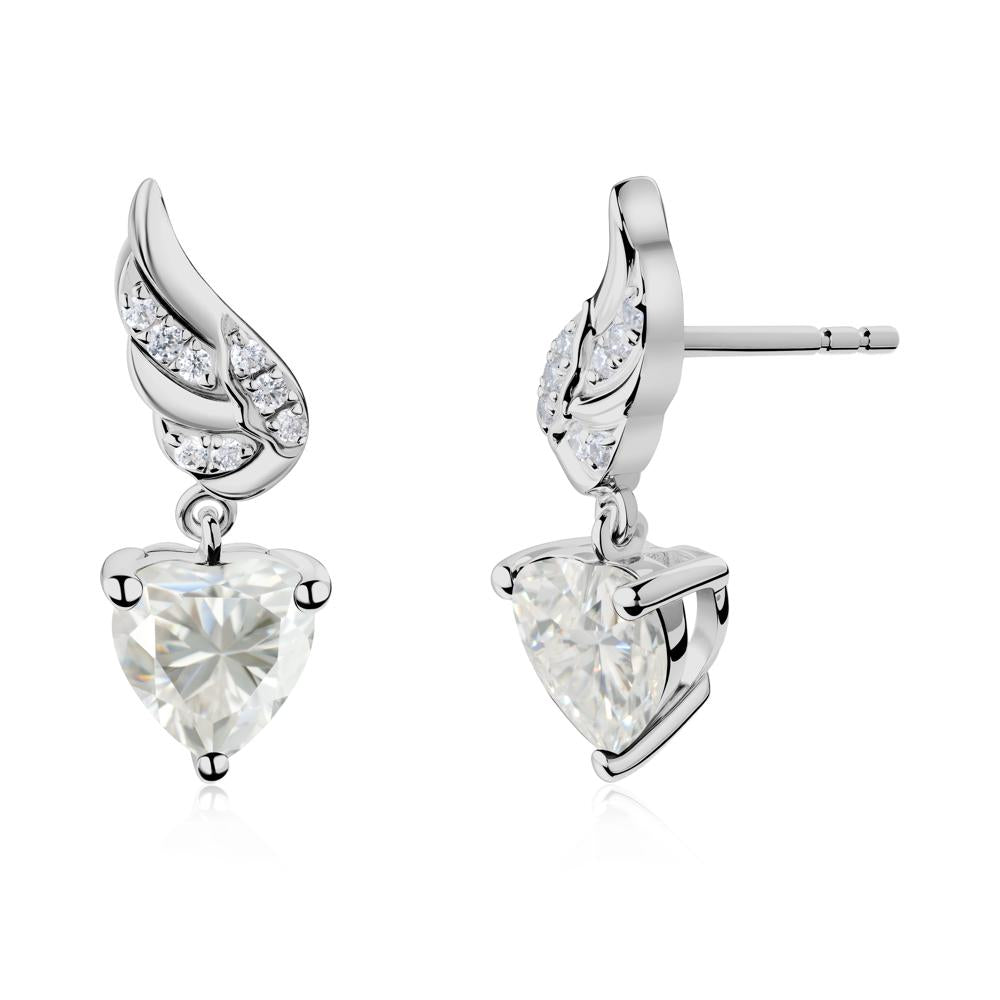 Winged Heart Shaped Moissanite Stud Earrings - LUO Jewelry #metal_platinum