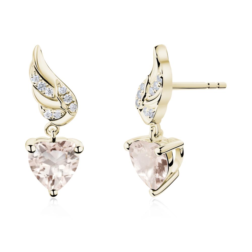 Winged Heart Shaped Morganite Stud Earrings - LUO Jewelry #metal_14k yellow gold