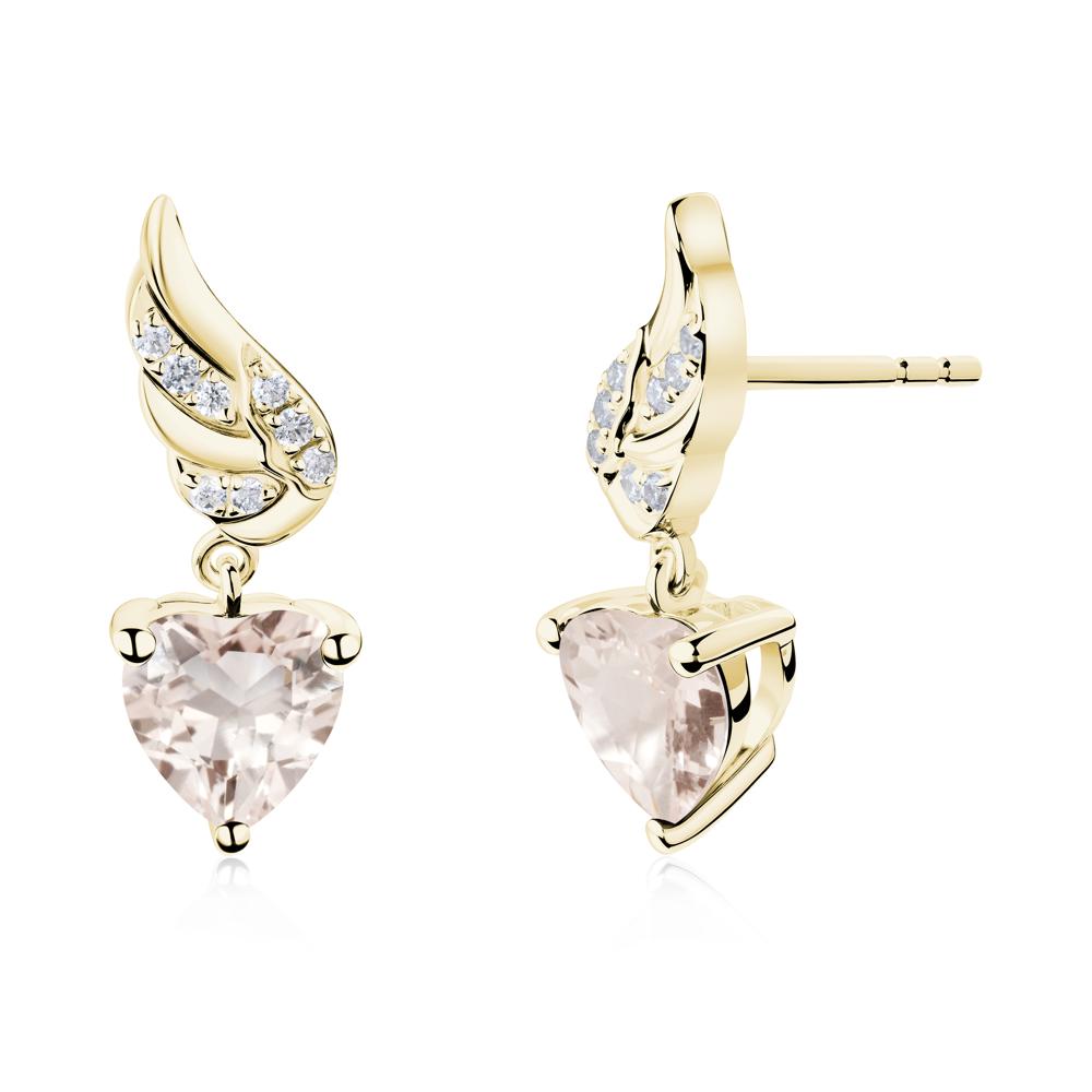 Winged Heart Shaped Morganite Stud Earrings - LUO Jewelry #metal_18k yellow gold