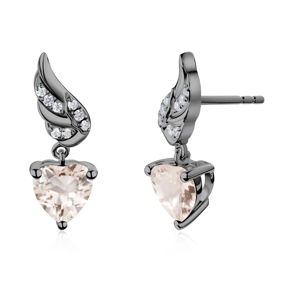 Winged Heart Shaped Morganite Stud Earrings - LUO Jewelry #metal_black finish sterling silver