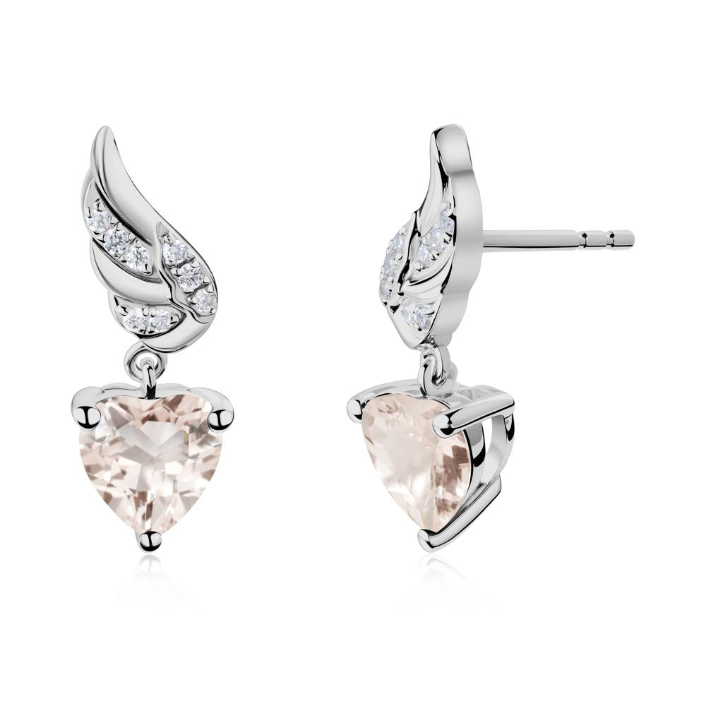 Winged Heart Shaped Morganite Stud Earrings - LUO Jewelry #metal_platinum