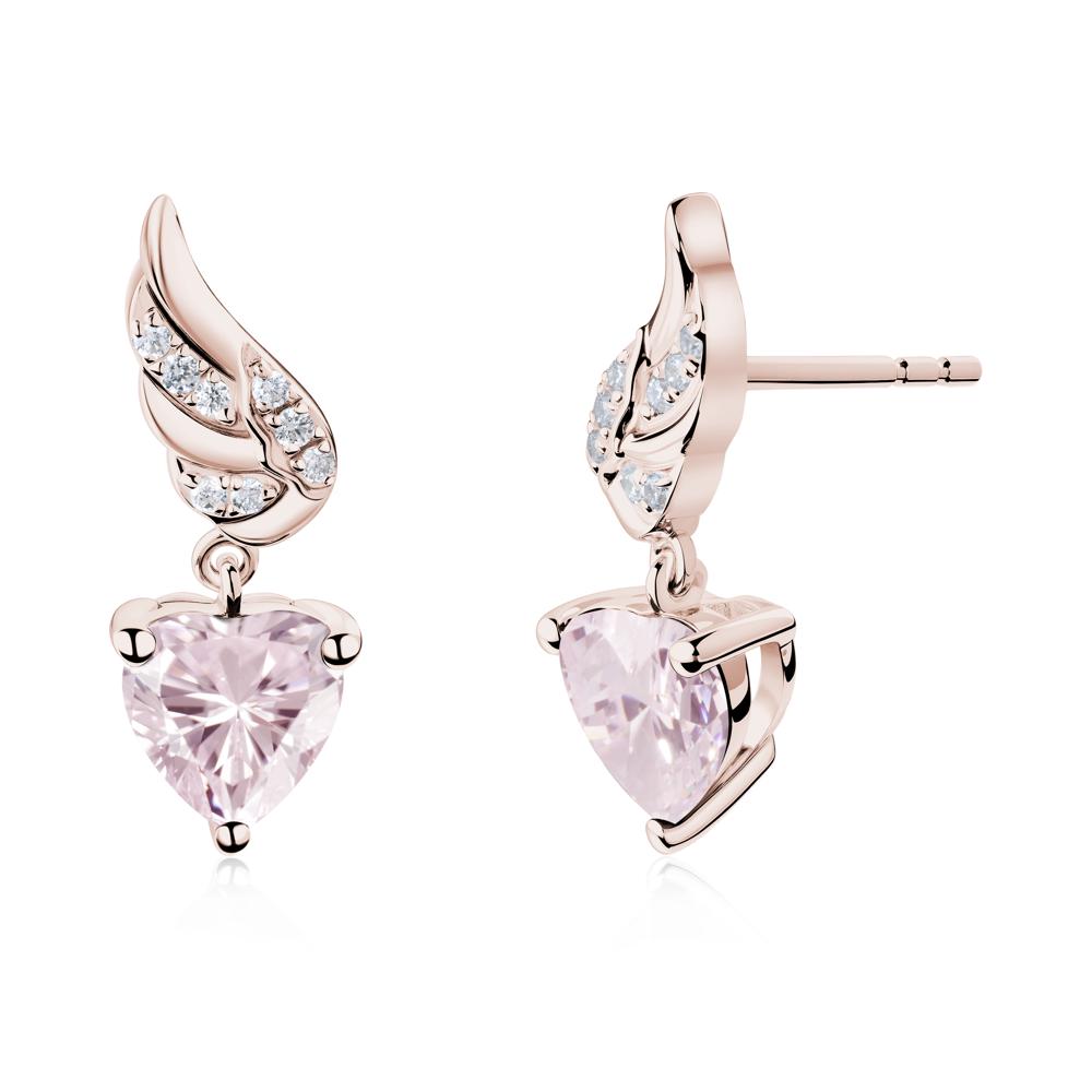 Angel Wing Heart Shaped Pink Cubic Zirconia Stud Earrings - LUO Jewelry #metal_14k rose gold