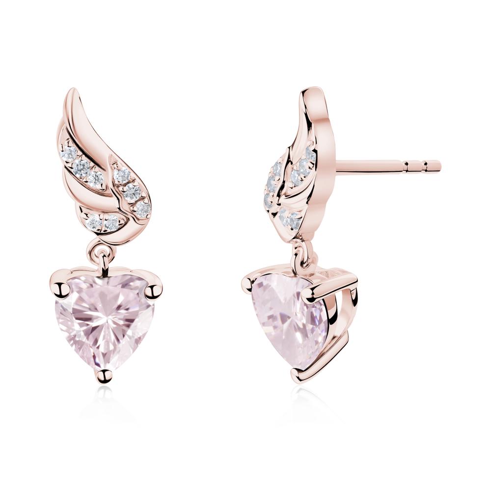 Angel Wing Heart Shaped Pink Cubic Zirconia Stud Earrings - LUO Jewelry #metal_18k rose gold