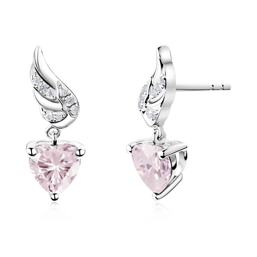 Angel Wing Heart Shaped Pink Cubic Zirconia Stud Earrings - LUO Jewelry #metal_18k white gold