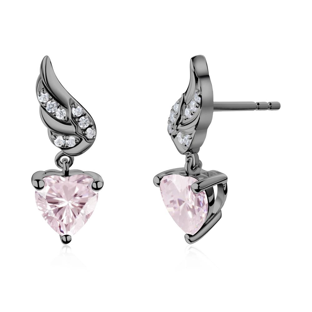 Angel Wing Heart Shaped Pink Cubic Zirconia Stud Earrings - LUO Jewelry #metal_black finish sterling silver