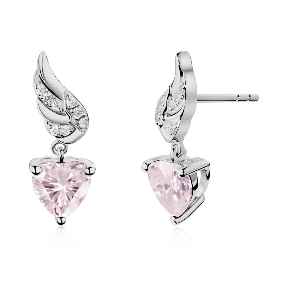 Angel Wing Heart Shaped Pink Cubic Zirconia Stud Earrings - LUO Jewelry #metal_platinum